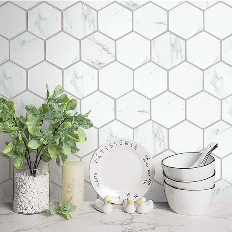 White Porcelain Hexagon Mosaic Tile