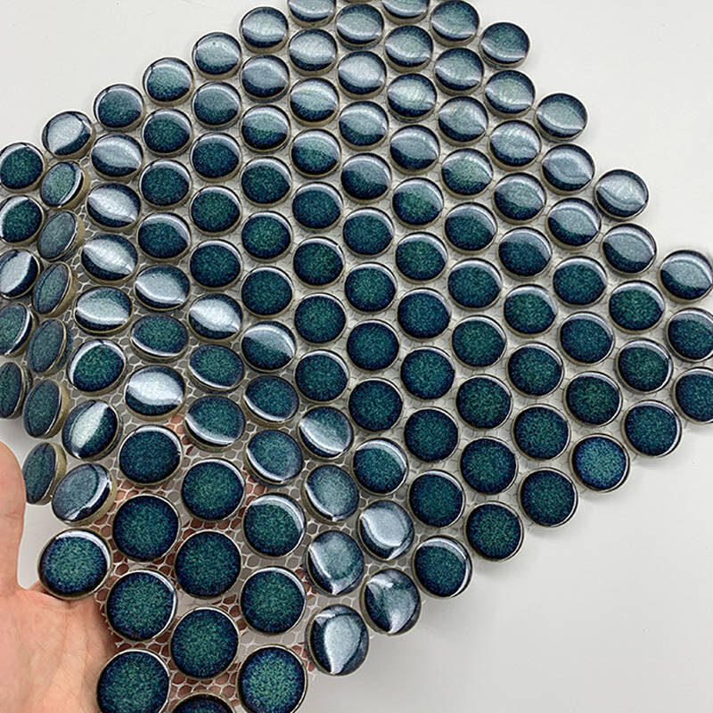 Navy Blue Marble Round Ceramic Mosaic Wall Tile