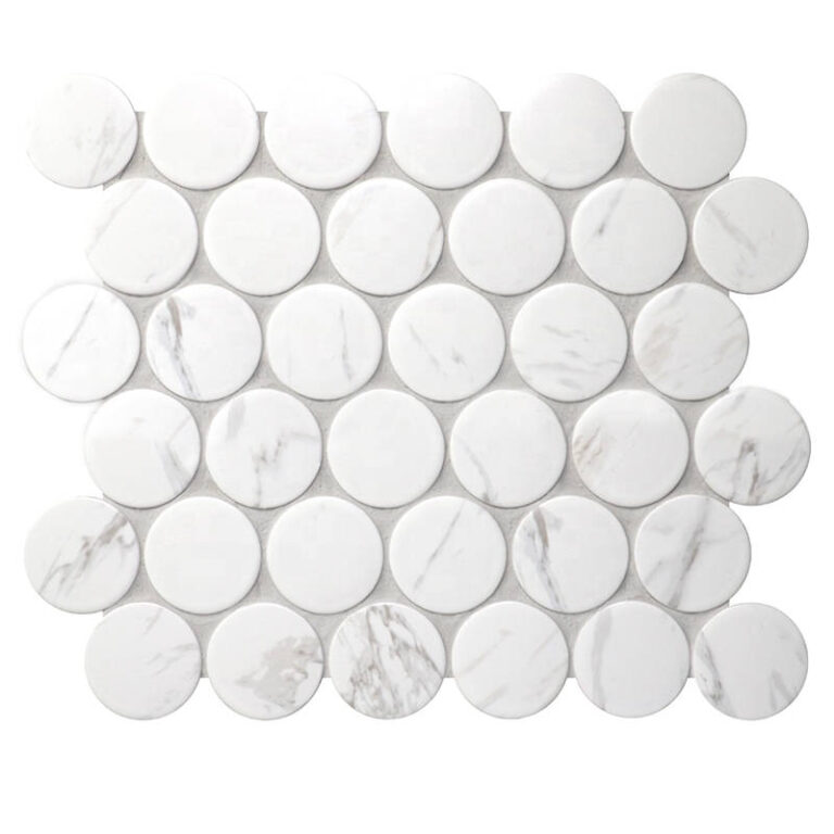 New Unique Inkjet White Carrara 48mm Penny Round Mosaic Kitchen Shower ...